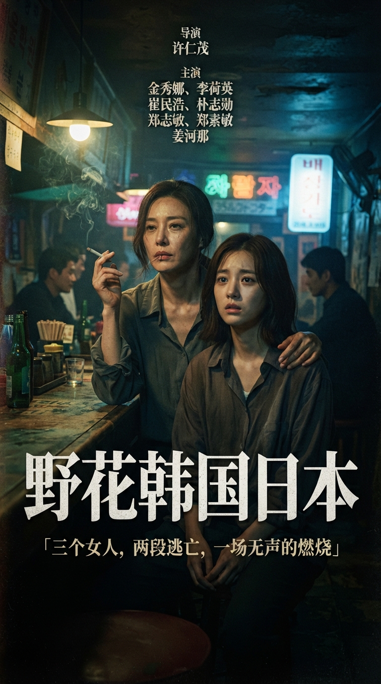 《野花韩国日本》剧照：顺姬与美智子并肩坐在出租屋地板上